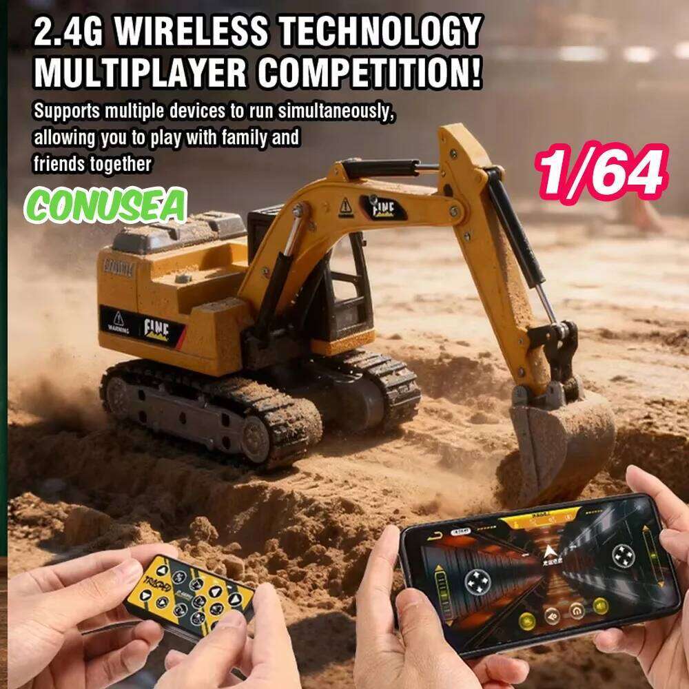 1/64 Excavator Desktop Mini Rc Car Remote Control Truck Engineering Vehicle Toy Trucks Children Toys Boys Kid Christmas Gifts Z260304