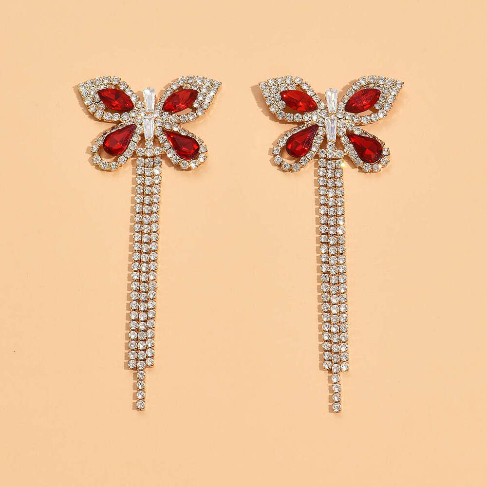 European American Light Luxury Full Diamond Butterfly Tassel Earrings Women's Stud And Drop Earrings