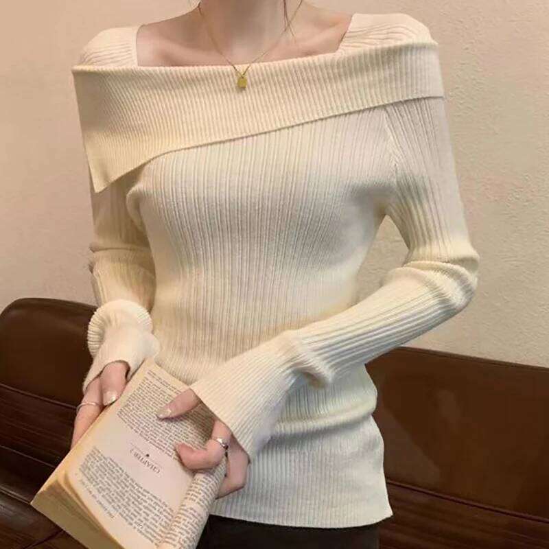 ITOOLIN Autumn Winter Slash Neck Long Sleeve Slim Knitwear Jumpers Off Shoulder Knit For Women Office Sweater 2023 XJ260305