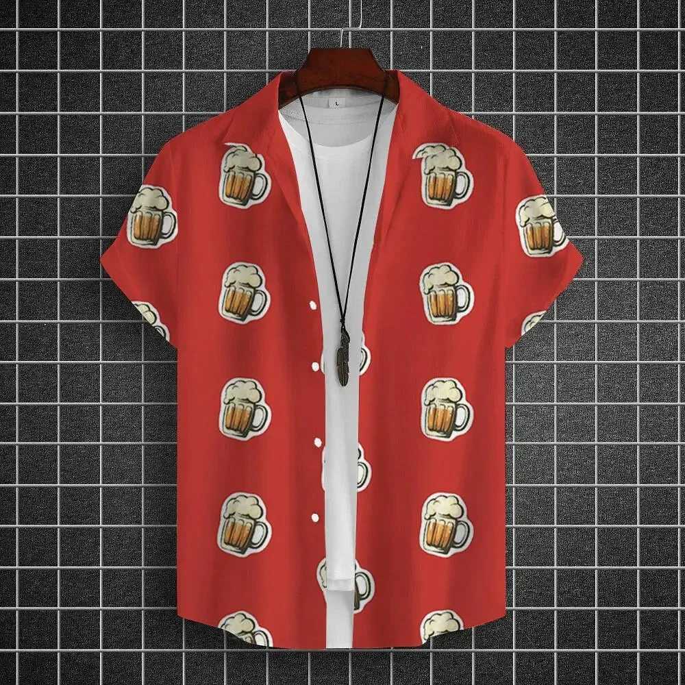 Mens Hawaiian Shirts 3D Print Intensive Beer Graphic Fashion Button Short Sleeve Lapel Streetwear Hawaiian Blouse Shirt for Men M260305