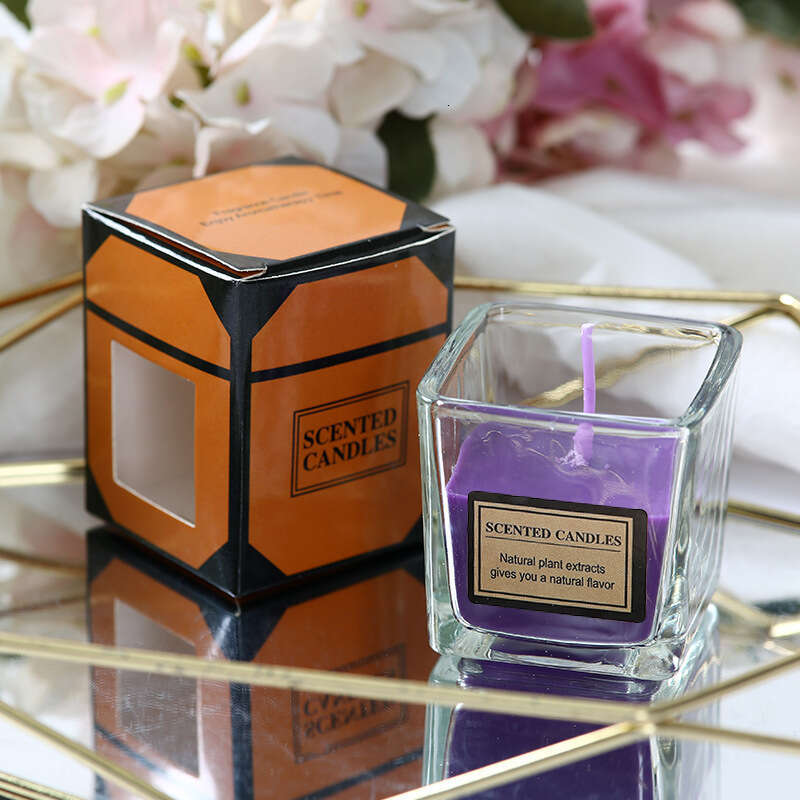 Aromatherapy Romantic Wedding Deodorizing Hotel SPA Candlelight Dinner Windproof Smokeless KTV Glass Square Cup Candle W260304 W260305