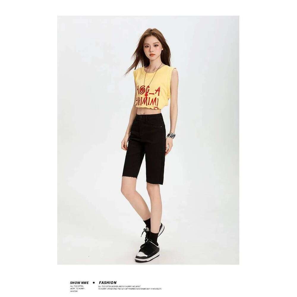 Summer Thin Washed Straight-leg Mid-length Jeans, High-waisted Denim Shorts That Are Casual, Fashionable and Versatile for Women XJ260305