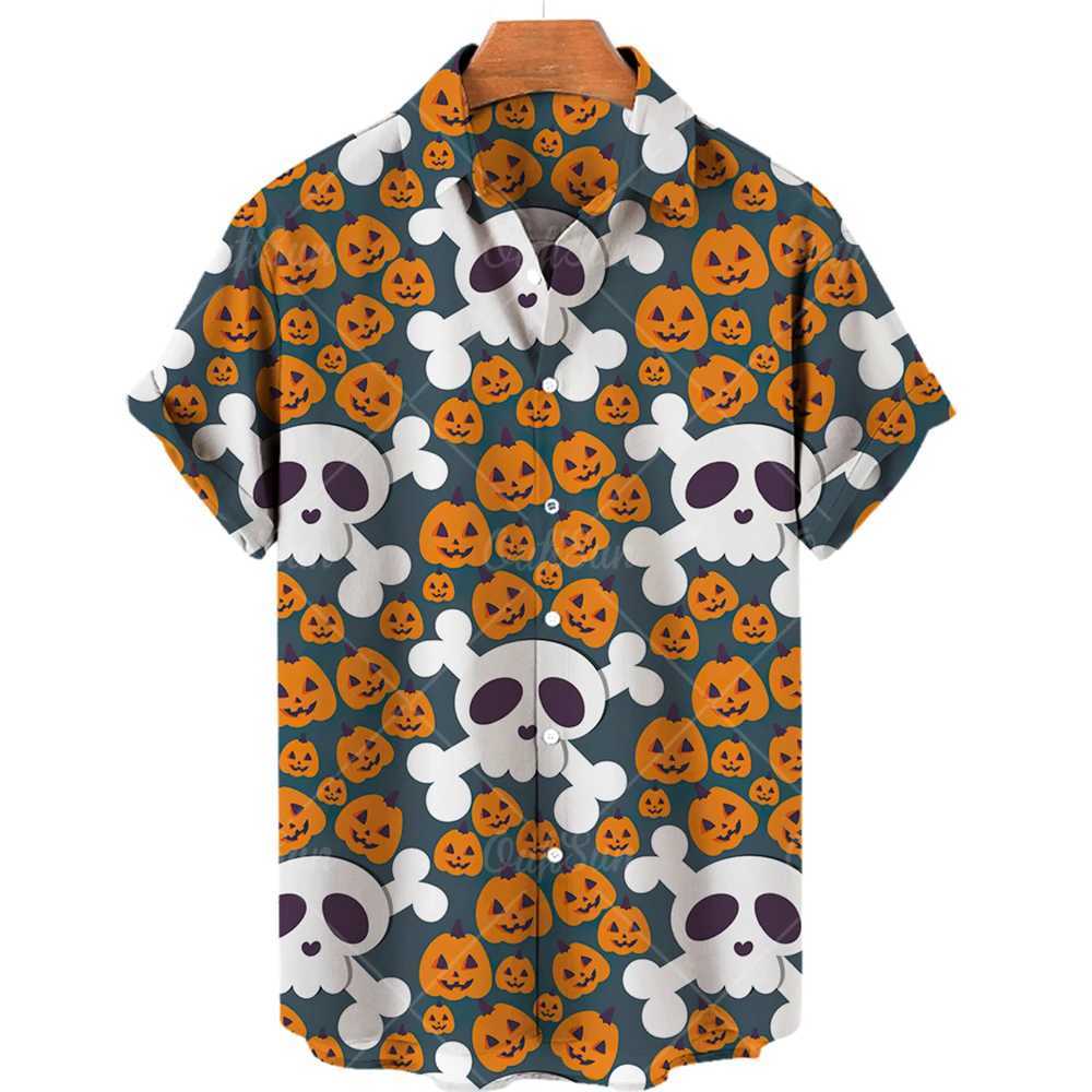 2024 Fashion Mens Short Sleeve 3d Skull Print Hawaiian Shirts Summer Casual Tops Beach Shirts For Men 5xl Mens V-neck Shirt M260305