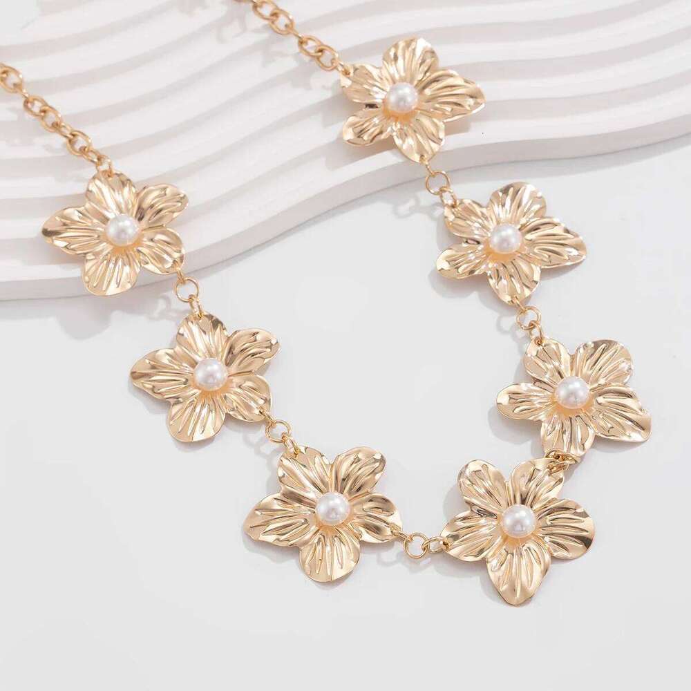 Salircon Fashion Imitation Pearl Metal Flowers For Women Elegant Sexy Body Waist Chain Jewelry Gift S260304