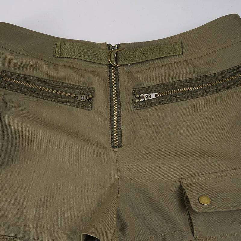 Retro Low-rise Cargo Multi-pocket Splicing Straight Wide-leg Slim-fitting Hot Pants Shorts for Women XJ260305