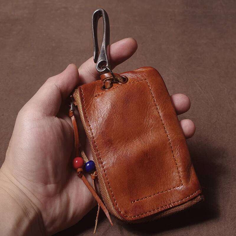 GURO High Quality Genuine Leather Home Car Key Bag Retro Men Handmade Top Cowhide Coin Purse Women Zipper Mini Wallet Card Holde C260304