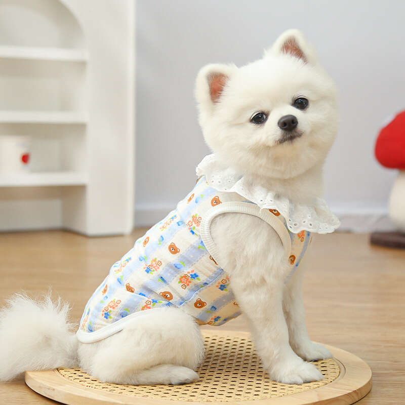 Famous brand Cotton Gauze Breathable Thin Cat Pet Dog Supplies Home Air Conditioning Clothes Outdoor Wearable with Leash pupakaIK