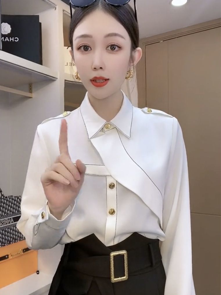 Bohohipei Womens Lapel Blouses Spring Autumn Long Sleeves Loose Fashion Buttoned Casual Office Shirts Tops 240815