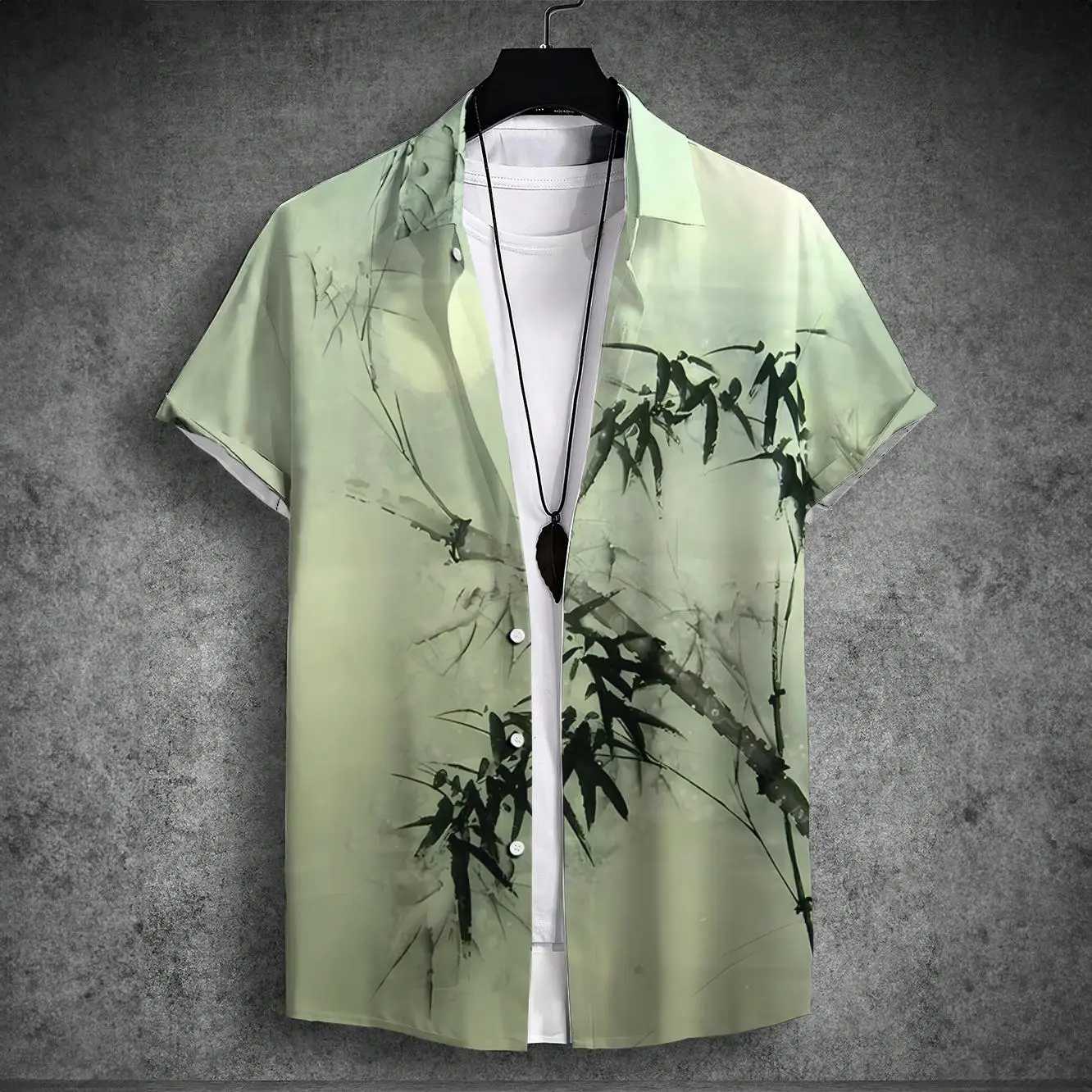 2024 new mens short-sleeved shirt Chinese style printed mens Hawaiian lapel top large size casual and comfortable mens shirt M260305