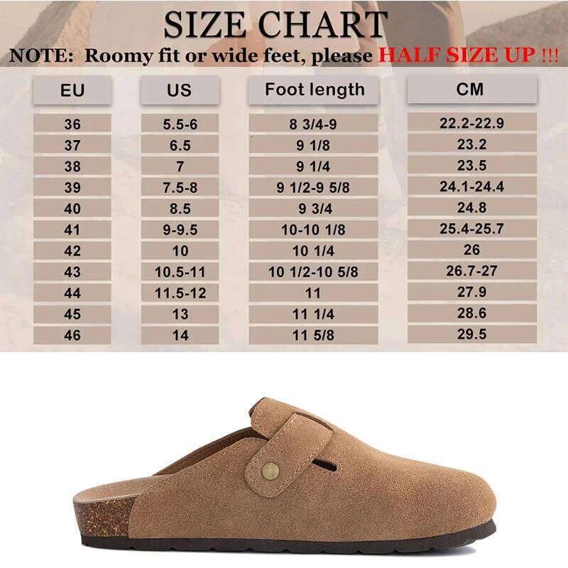 Kidmi Classic Womens Cork Footbed Suede Slippers Arch Support Potato with Adjustable Buckle Summer Clogs Women Shoes