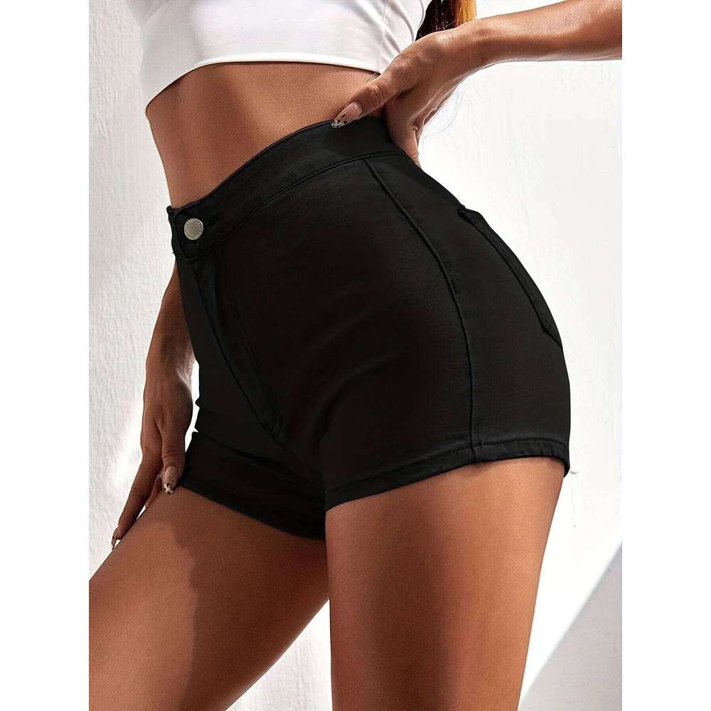 High Waist Slim Fit Solid Color Women's Denim Shorts XJ260305