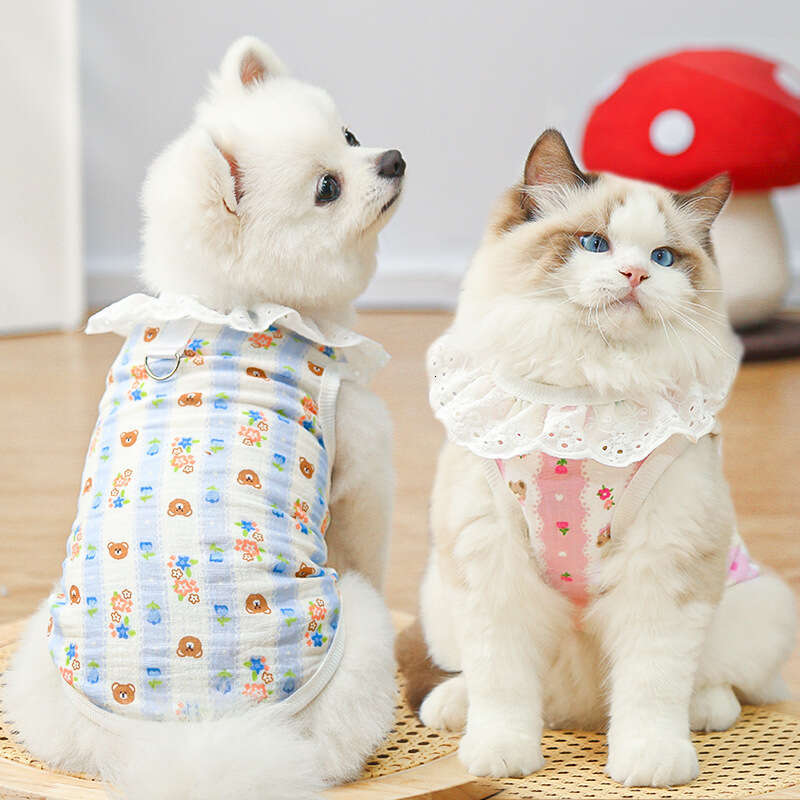 Famous brand Cotton Gauze Breathable Thin Cat Pet Dog Supplies Home Air Conditioning Clothes Outdoor Wearable with Leash pupakaIK