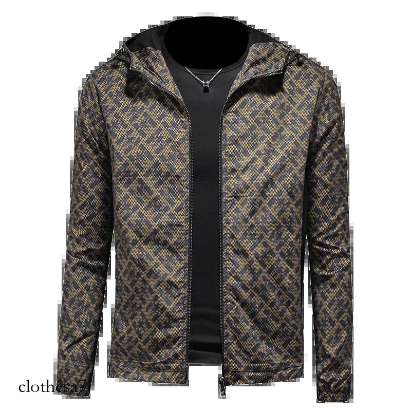 Men's Hooded Jackets Spring Autumn Fashion Casual Print Coats Outwear Top Windbreaker Streetwear