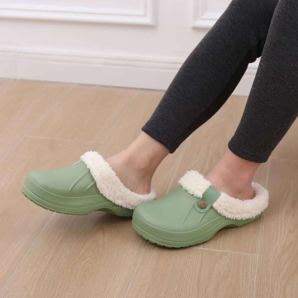 Kidmi Fur Lined Clogs Classic Winter Waterproof House Slippers For Women With Padded EVA Garden Shoes