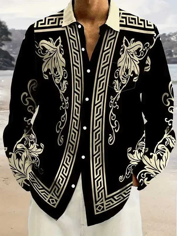 Mens retro long sleeved shirt luxurious gold Baroque chain pattern printed fashion long sleeved top for spring and autumn M260305