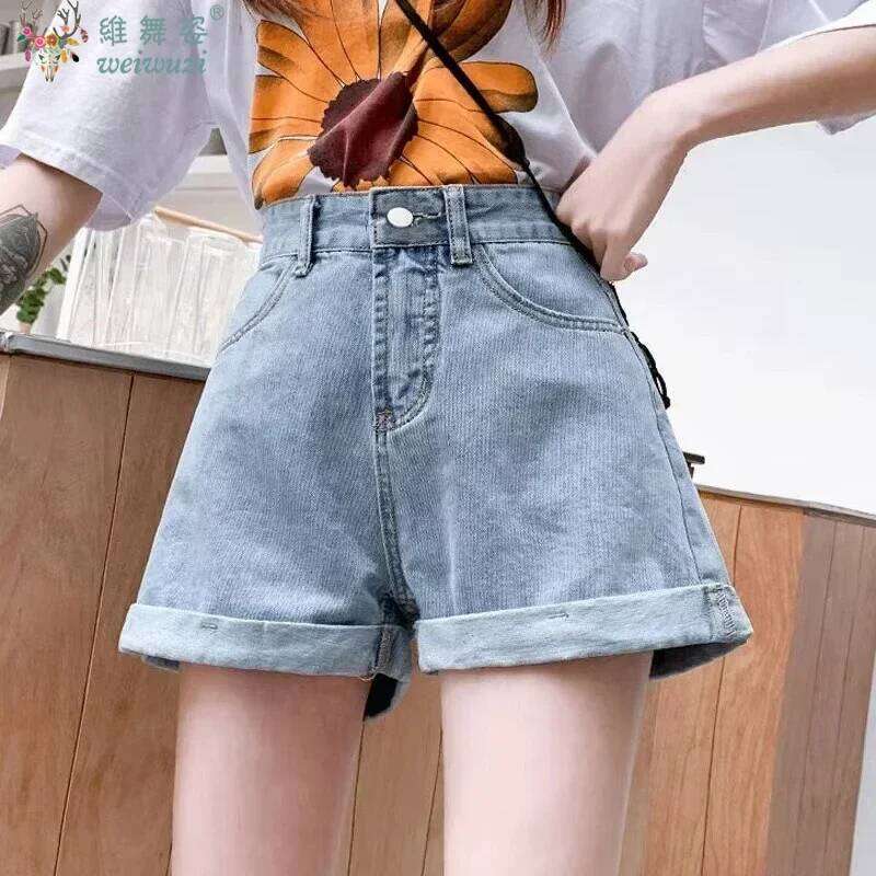 Y2K High Waist A- Line Women's Denim Cuffed Hot Pants Design Sensation Korean Girls Casual Cotton Wide Leg Shorts XJ260305