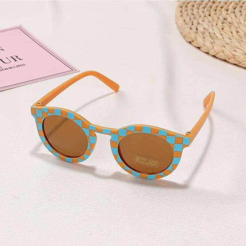 New Arrival 2-10 Years Kids Cute Round Sunglasses Boys Girls Baby Lattice Outdoor Children Fashion Cat Eye White Pink Shades Z260305