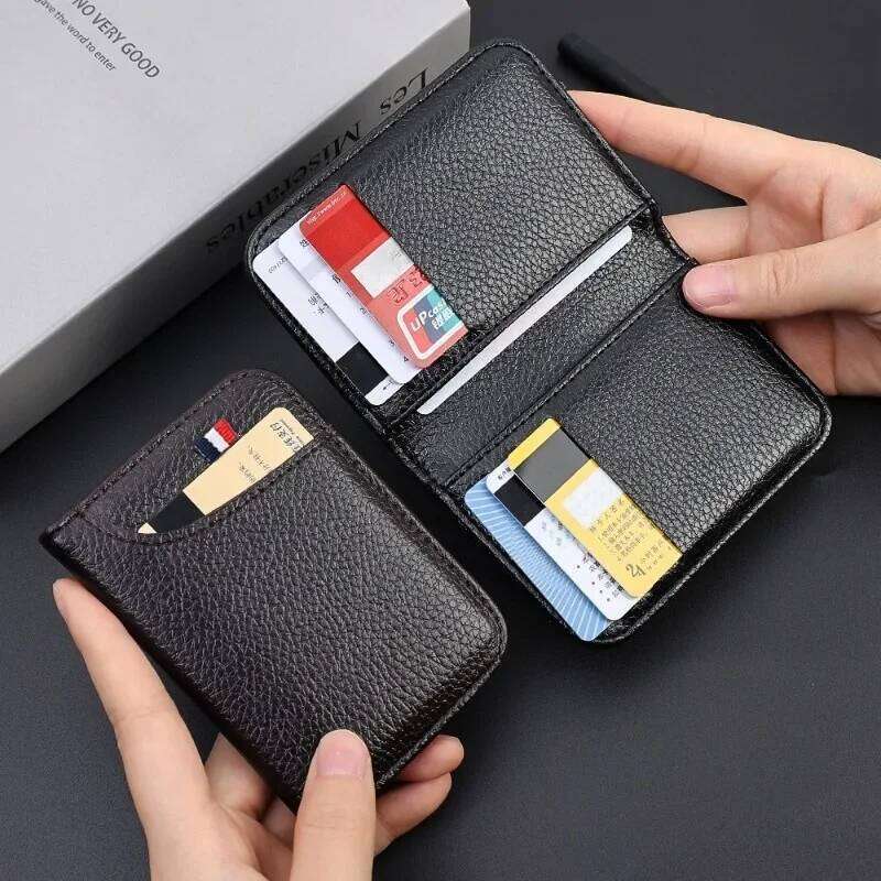 Men's Ultra-Slim Synthetic Leather Card Holder - Multi-Function Mini Short Wallet for License & Cards Large Capacity Yet Compact C260304
