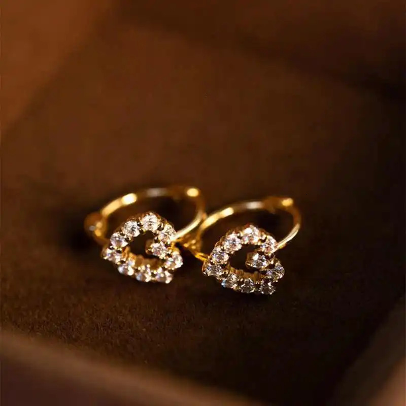 Lnngy Cute Hollow Heart Hoop Earring For Women 925 Sterling Silver Shiny Stud Earrings Fashion Ear Buckle Jewelry 260303