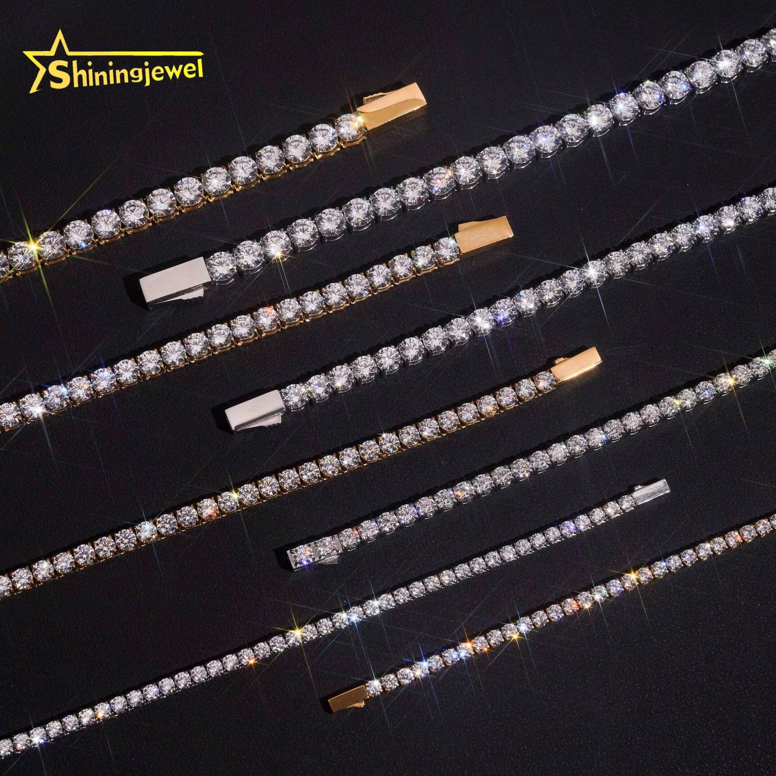 Factory Price Hip Hop 3mm 4mm 5mm 6mm Moissanite Tennis Chain Stainless Steel 316L Fashion Chain Men Women Moissanite Diamond Tennis Necklace