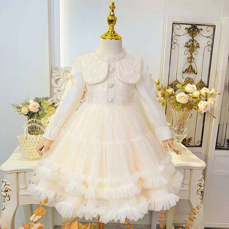 2025Girls Spring Autumn Winter New High-end Puffy Bow Princess Dress Z260304