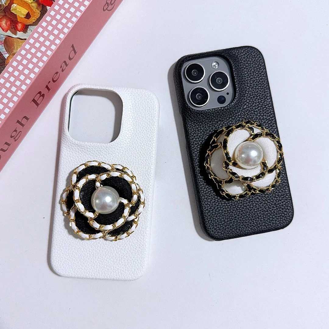 Luxury 3D Camellia Pearl Leather Phone Case For iPhone 16e 16 15 14 13 12 11 Pro Max | Shockproof Hard CoverT260305