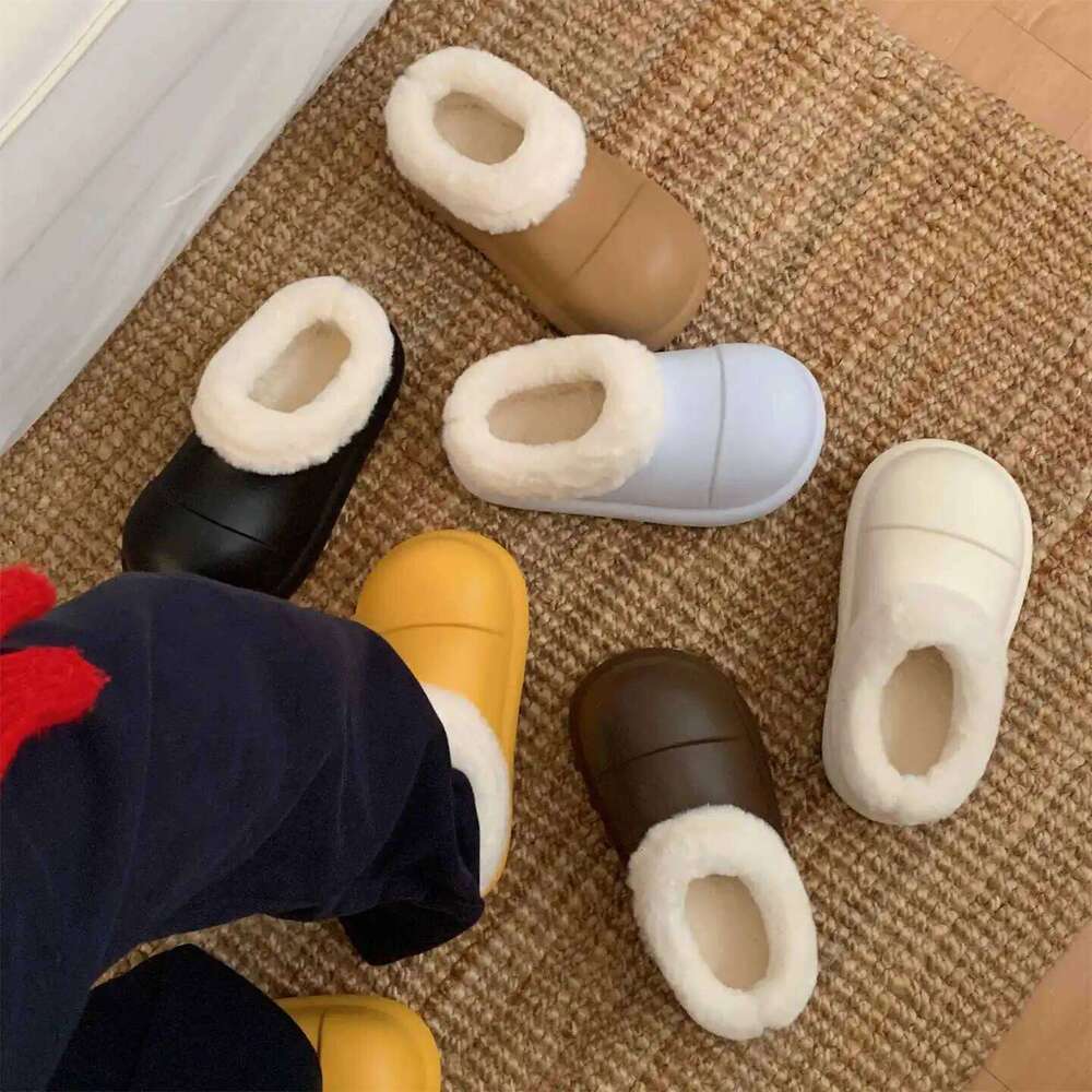 Waterproof Indoor Street Fluffy Slippers For Women Winter Warm Platform Soft EVA Thick Sole Female kitchen Working Shoes