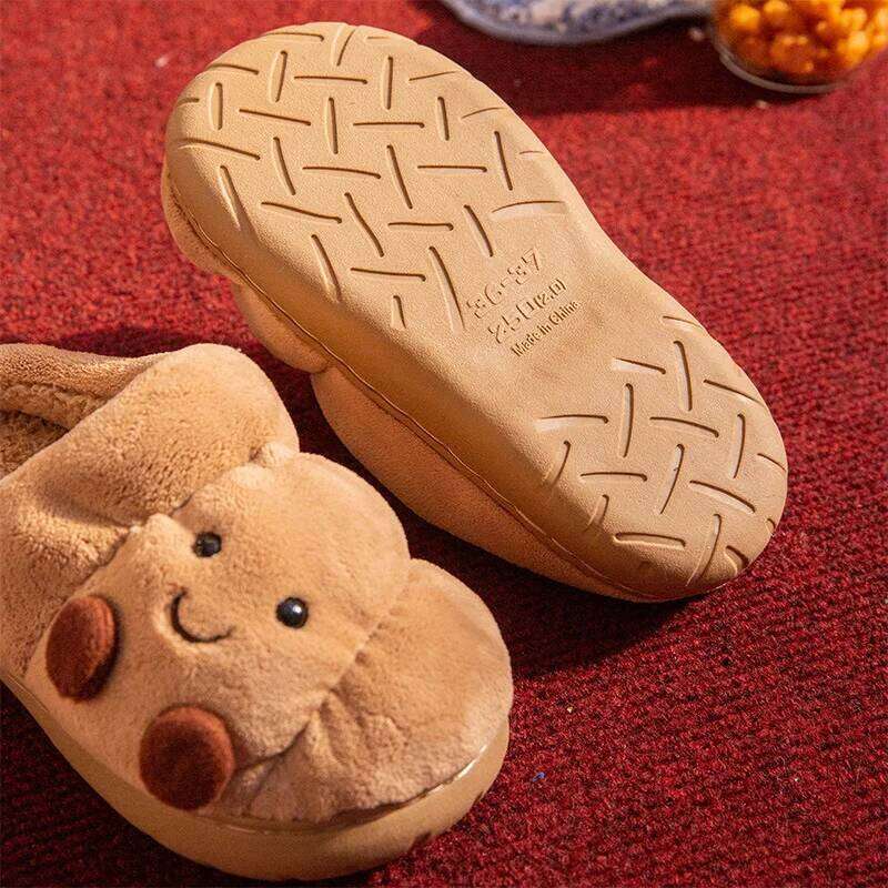 Cute Cartoon Fluffy Slippers For Women Men Winter House Shoes Furry Croissant Bread Style Anti-slip Couples Home Cotton Slides