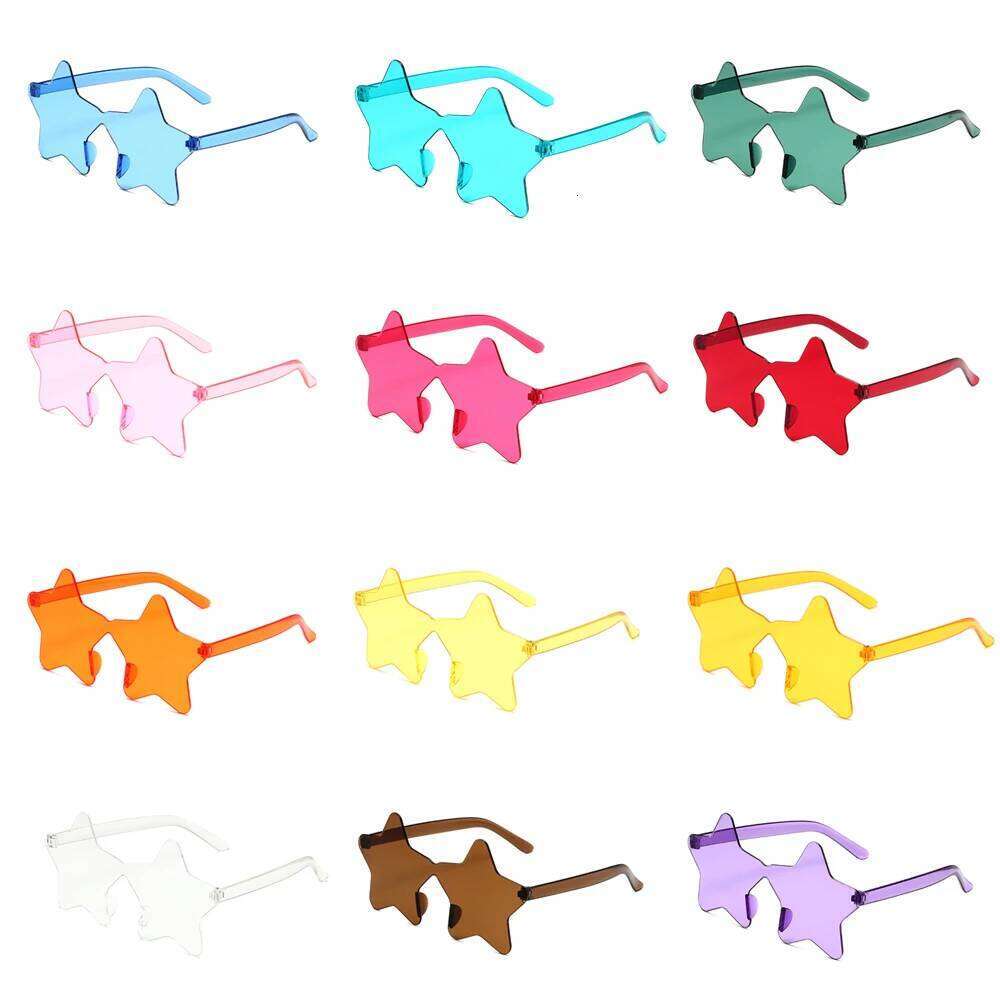 1Pc Frameless Star Shaped Solid Color Cosplay Eyewear Cool Disco Glasses For Women Men Fashion Pentagram Sunglasses Z260304