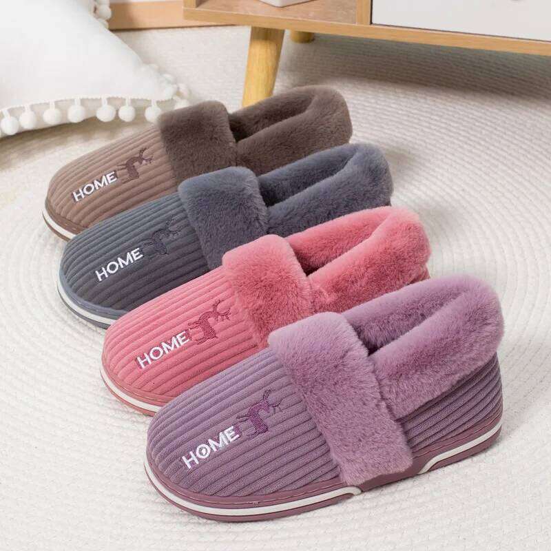 Kidmi Winter Plush Women Fashion Fluffy Men Indoor Warm House Outdoor Antiskid Home Shoes Soft Fur Slippers