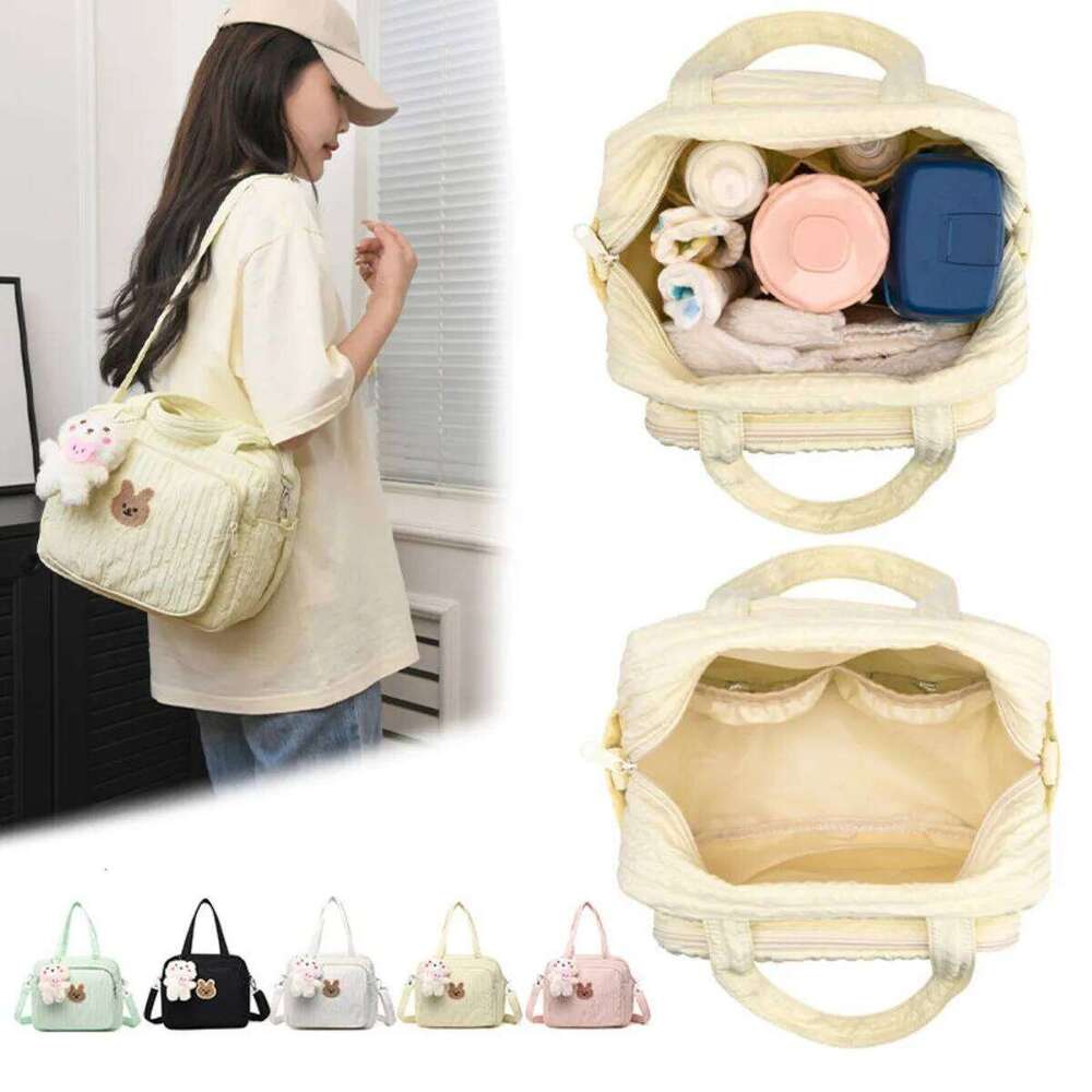1pc Solid Color Baby Diaper Bags Organizer Maternity Animal Cartoon Portable Nylon Mom Travel Tote Bag with Pendant Z260304