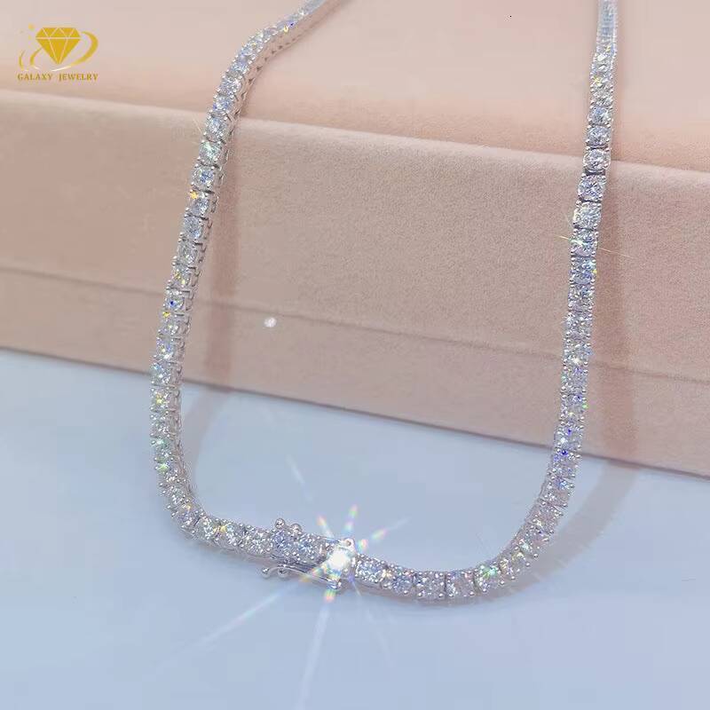 Most Popular Hiphop Silver 925 14k 18k Gold Plated Moissanite Diamond Necklace 2mm to 6mm Wide Iced Out Tennis Chain Moissanite