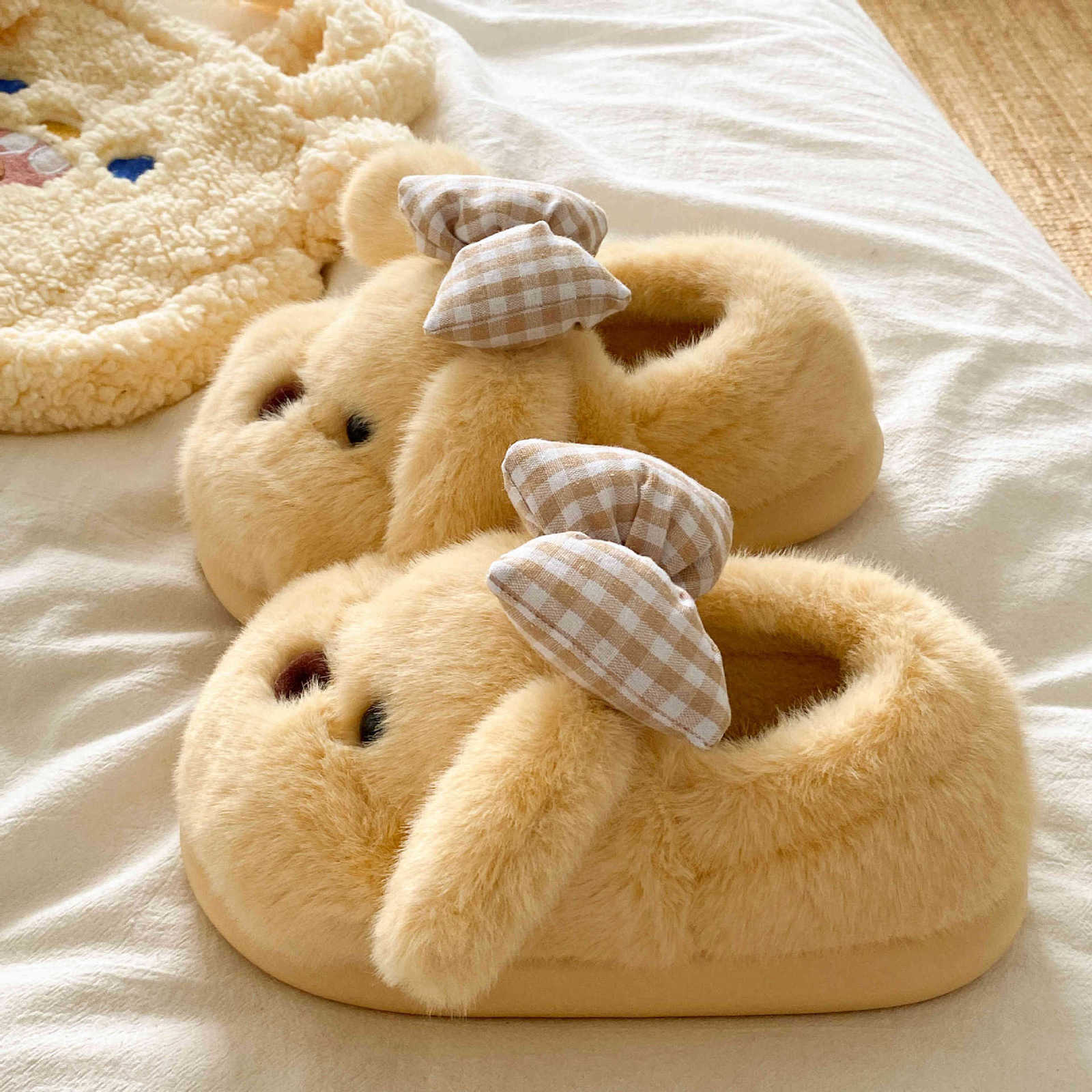 2025 Fall/Winter New Indoor Non-Slip Wear-Resistant Versatile Cotton Slippers Cute Girly Furry Home Cotton Slippers S260305