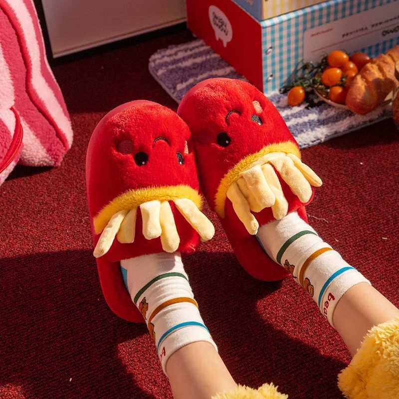 Cute Cartoon Fluffy Slippers For Women Men Autumn Winter House Shoes Warm Plush Anti-slip Furry Fries Couples Home Cotton Slides S260305