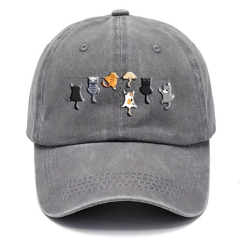 Trendy Cute Cat Print Washed Vintage Soft Top Sunshade Baseball Cap Unisex Versatile Baseball Cap S260306