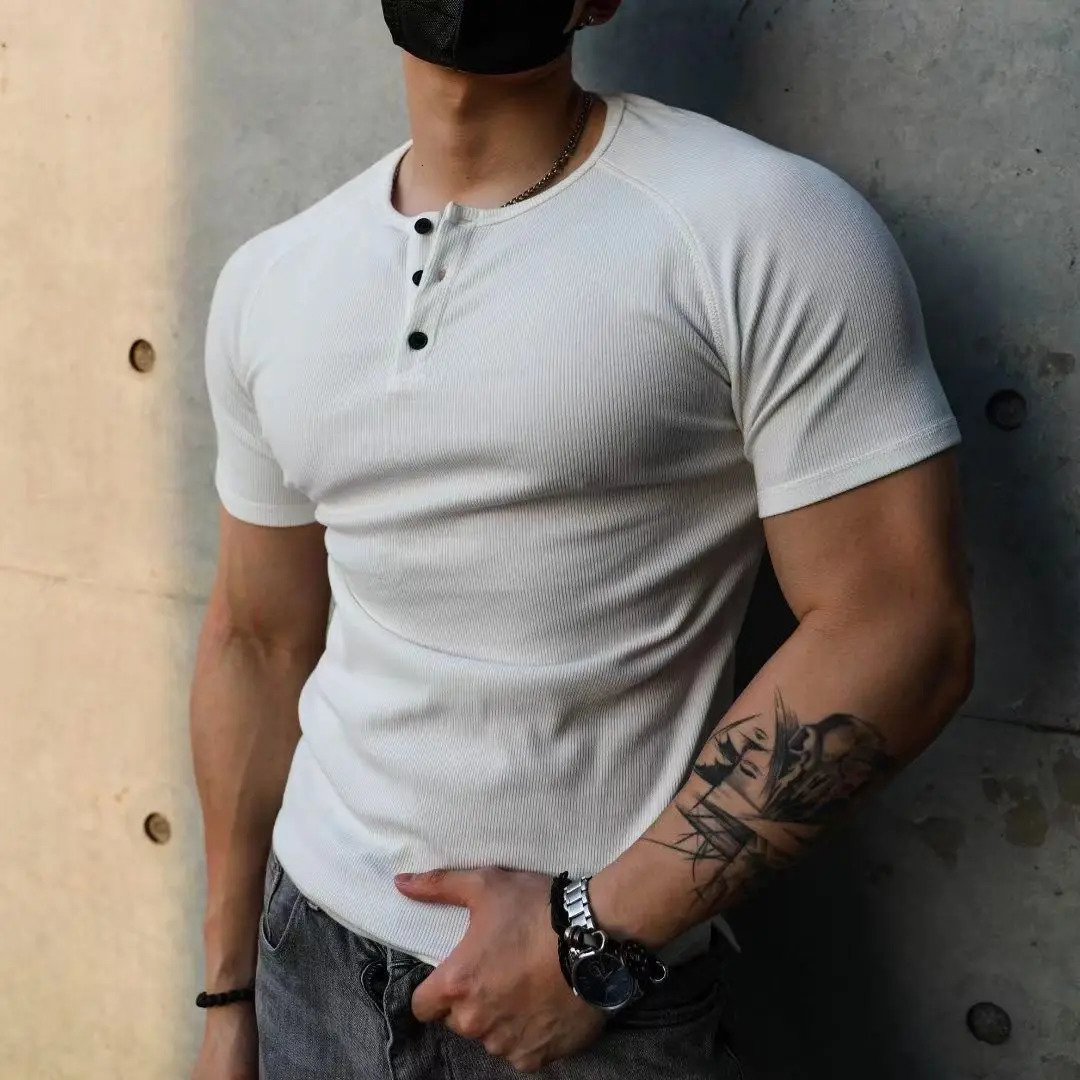 T Shirt Men Casual Short Sleeve Muscle Joggers Bodybuilding Tshirt Male Gym Fitness Tops Tee Streetwear Slim Fit Summer 260302