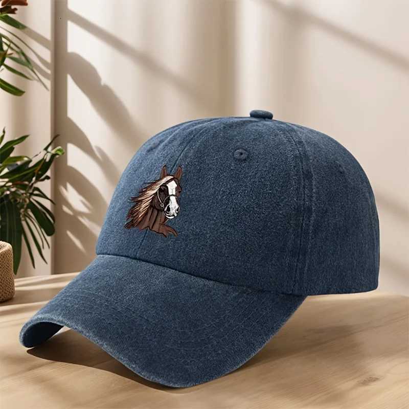 Trendy Versatile Fashion Horse Head Print Washed Vintage Soft Top Sunshade Baseball Cap Unisex Baseball Cap S260306