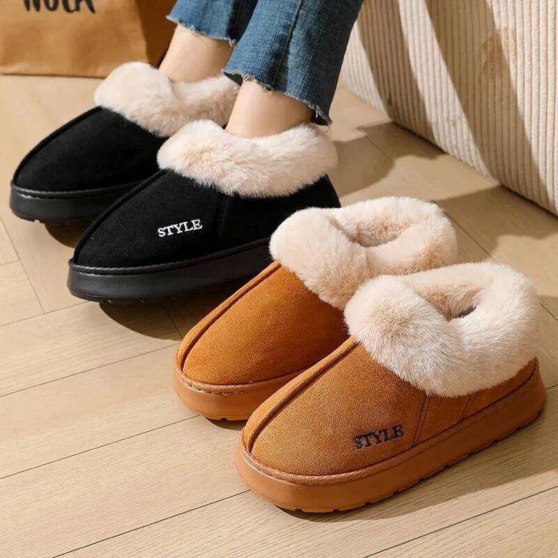 Women's Winter Non-Slip Outdoor Indoor House Shoes Plush Fleece Lined Warm Cotton Slippers For Women Platform Footwear