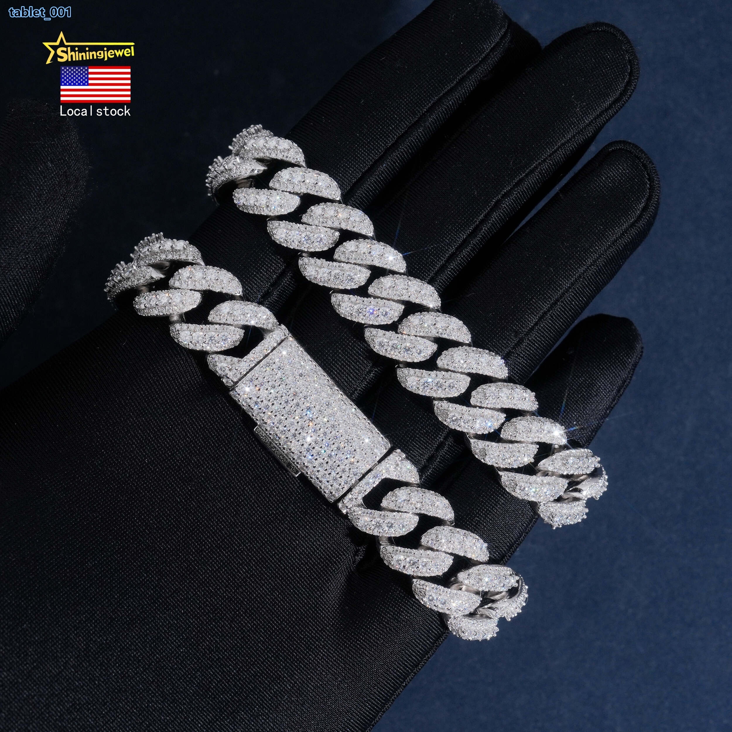 USA Warehouse New Style Men 925 Silver Bracelet Iced Out 13mm Hip Hop Moon Shape Moissanite Cuban Bracelet Fine Jewelry