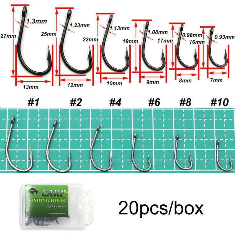 20PCS PTFE Coated Fishing High Carbon Steel Fishhooks Barbed Curve Shank Gripper Style Sharp Carp Hooks Tackle S260305