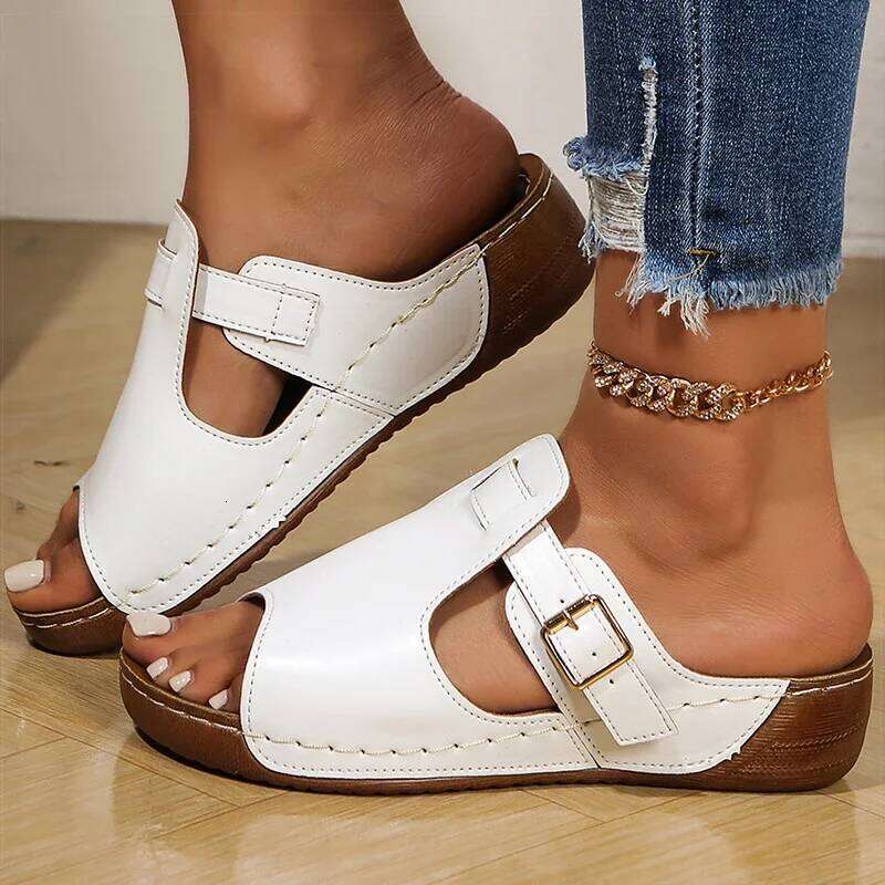 2025 Women's Peep Toe Sandals With Heels Women Wedges Heeled Slippers Indoor Outdoor Shoes Summer Footwear