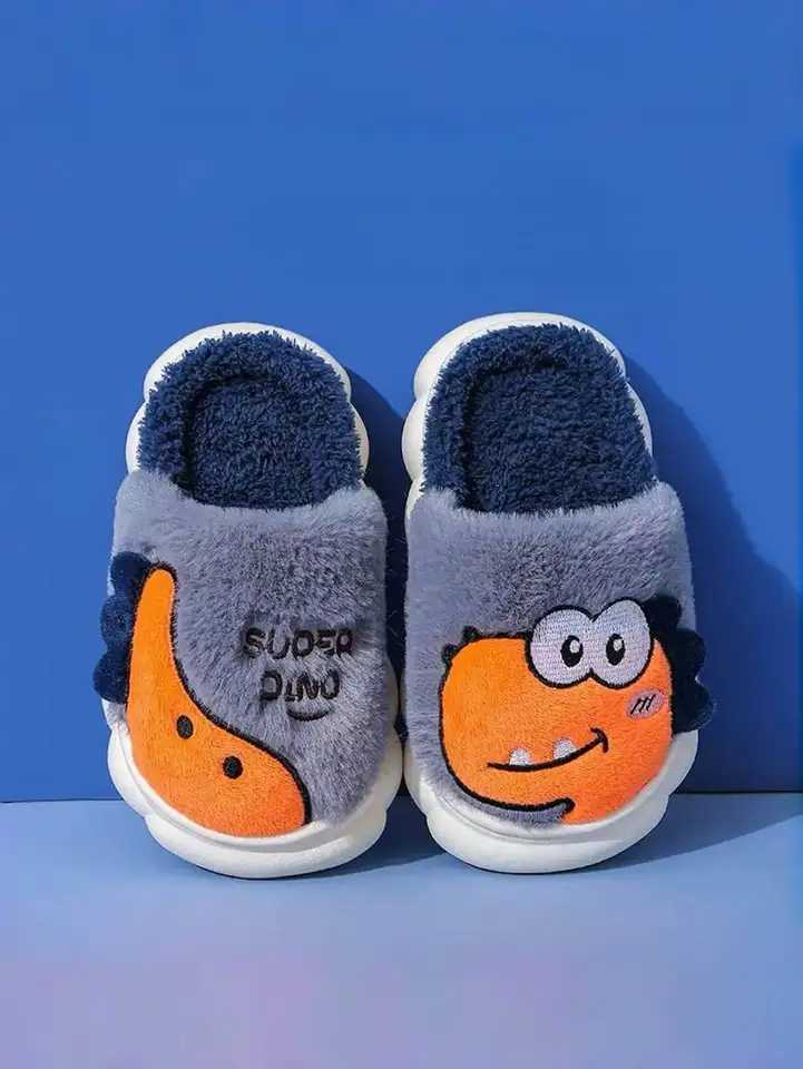 Boys and girls dinosaur warm fleece and anti-slip thick-soled slippers S260305