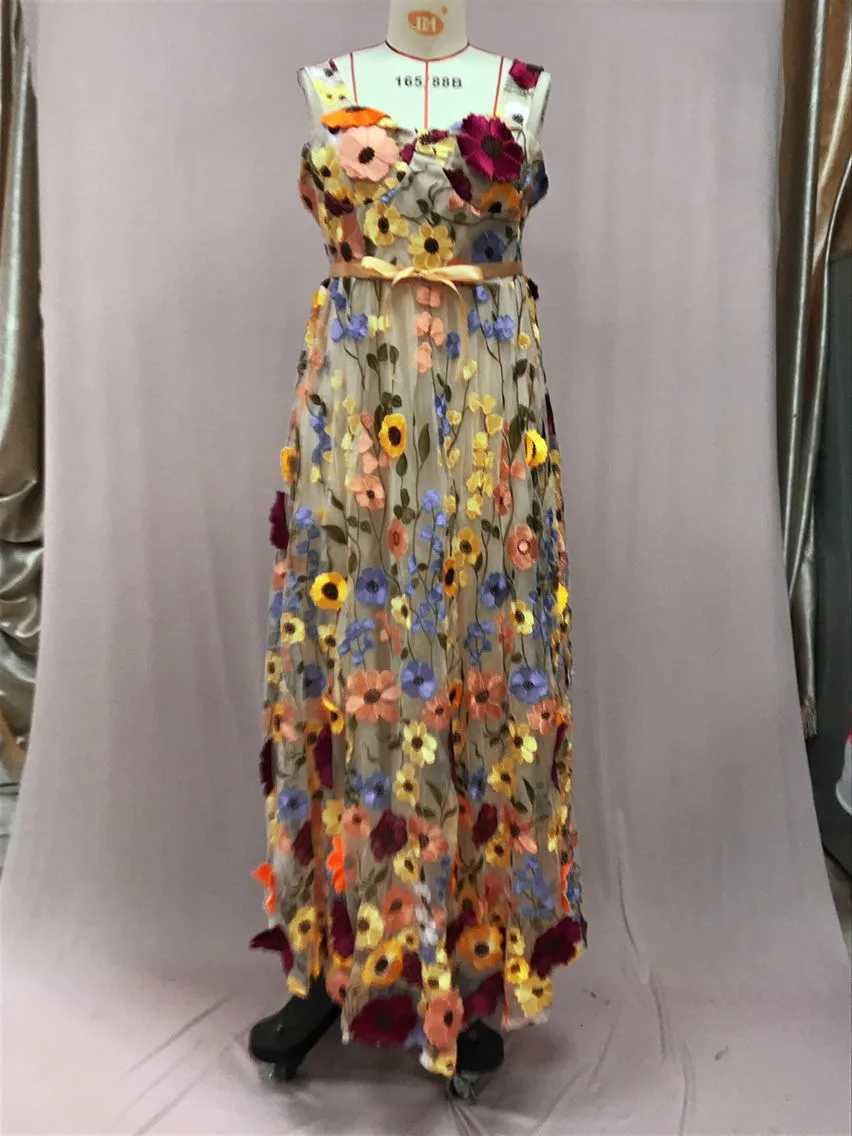 Womens Three-dimensional Flowers Fashionable Embroidery Flower Wrap Buttocks Sexy Dress Elegant Temperament Mesh Lace X260306