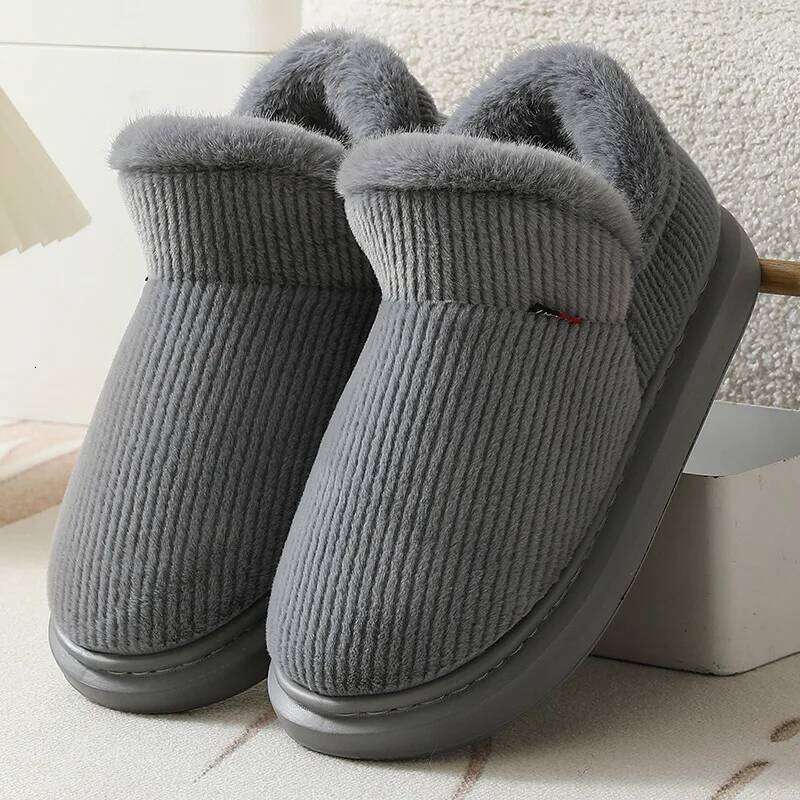 Litfun Winter Fluffy Cotton Shoes Corduroy Platform Snow Comfy Furry Soft Slippers Non-slip Plush Lining Cozy Ankle Boots