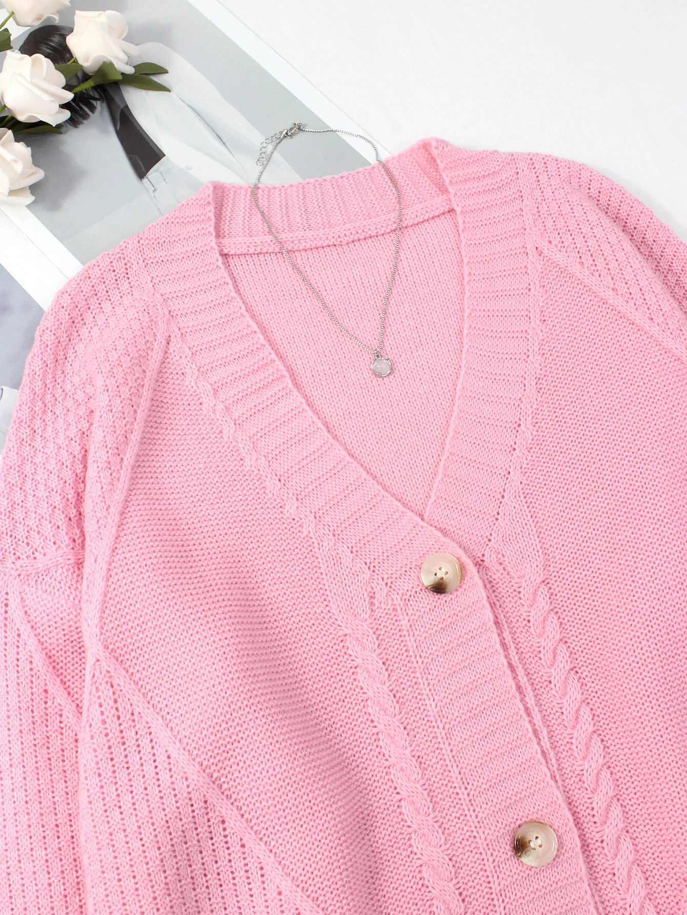 plus Size Pink Single-Button Open Cardigan Sweater for Spring Autumn Suitable Comfortable Soft Colorful Knitwear M260306