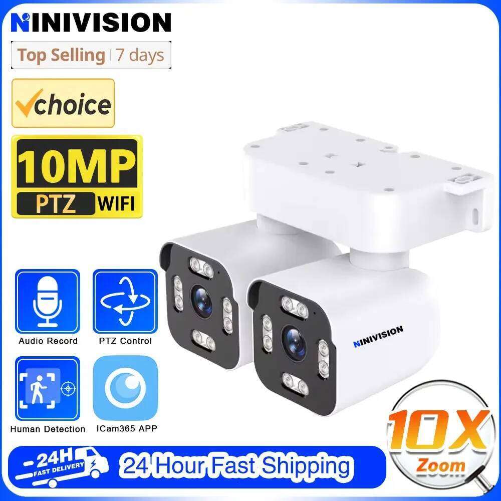 10X Zoom Wifi PTZ Bullet Camera Auto Tracking Dual Lens Outdoor Waterproof Panoramic View Wireless CCTV Video Surveillance Cam 26W0306
