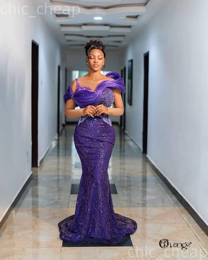 Aso Ebi Purple Prom Dress 2026 Mermaid Prom Dress Sheer Neck Appliques Crystals Evening Dresses For Black Women Birthday Party Formal Receiption Gowns