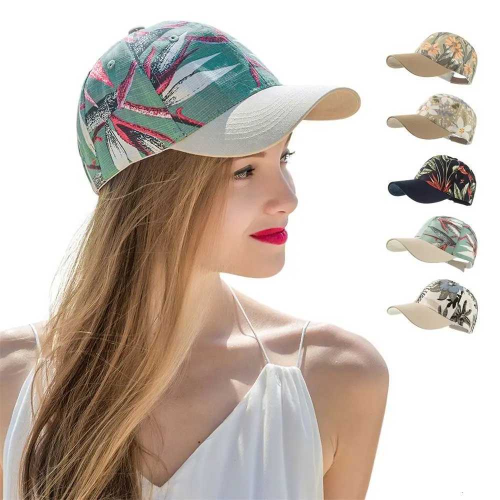 New Flower Print Sunscreen Hat Adjustable Spring Summer Casual Cap Outdoor Female Sun Visors S260306
