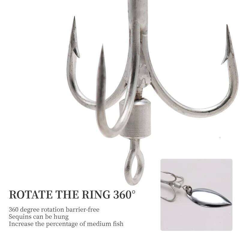 ZYZ Treble Hooks With Fishing Connector 360 Swivel Rings 4 Sizes High Carbon Steel Barbed Lure Jig Hard Bait Fishhooks Tackle S260305