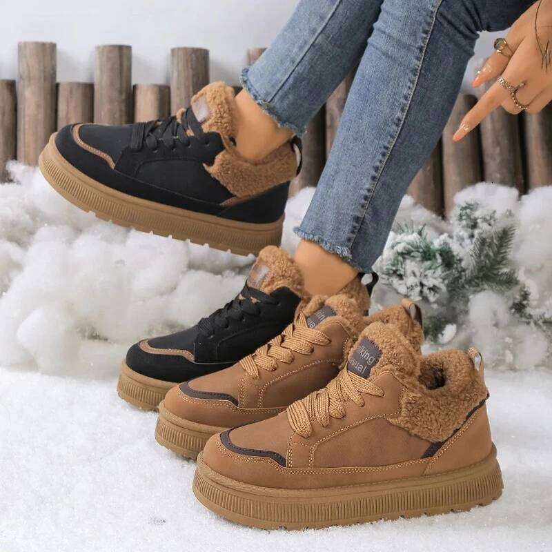 Women's New Winter Round-Toe Thick Soled Warm Fluffy Shoes for Comfortable Anti-Slip Flat Low-Top Casual Boots 2025